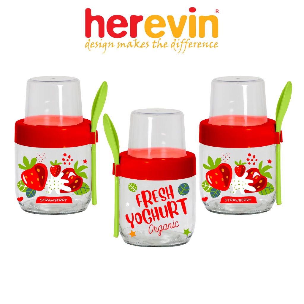 Bộ 3 Hũ Yogurt Thuỷ Tinh Herevin 425ml - HEHU131615-802 [GIAO MÀU NGẪU NHIÊN]