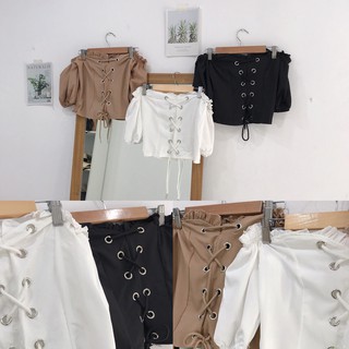 Áo croptop trễ vai đan dây - A579