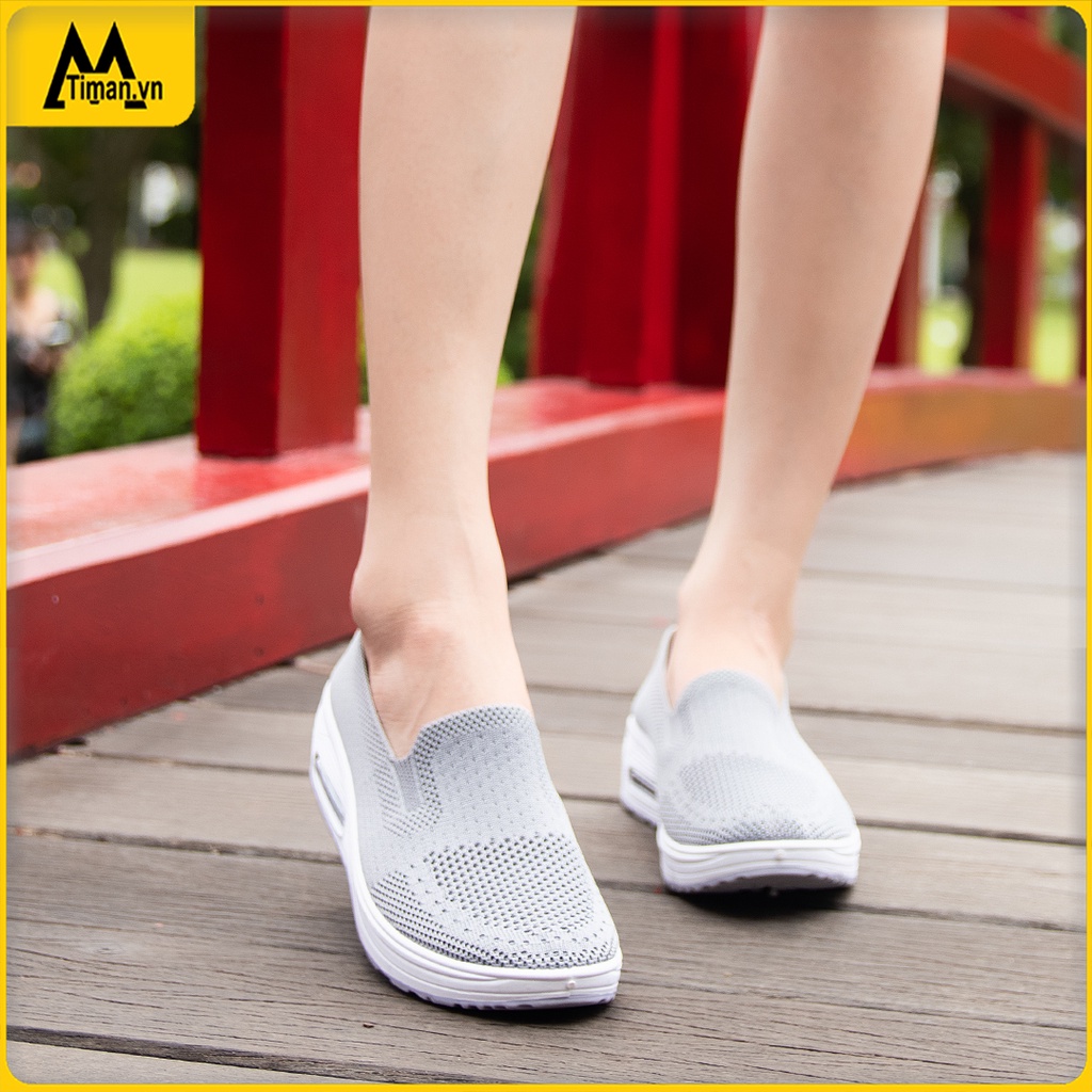 Giày lười nữ đế cao chất liệu vải slip on da kiểu mọi màu trắng độn đế bảo hành 1 năm BN50 TIMAN