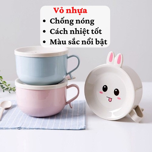 [Tặng kèm thìa] Bát ăn mì 🥗 Tô úp mì inox 2 lớp có nắp chống nóng cao cấp bát ăn cho bé nắp hình thú dễ thương