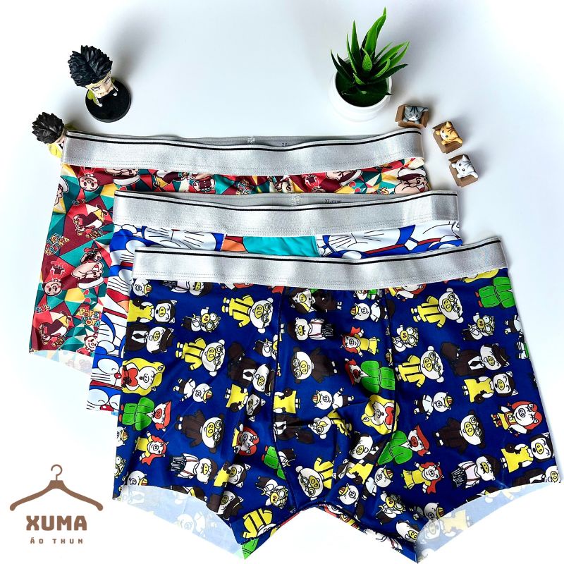 [ Ảnh tự chụp ] Combo 3 quần sịp quần lót nam hoạt hình thun lạnh siêu nhẹ co giãn khử mùi hiệu quả xuma