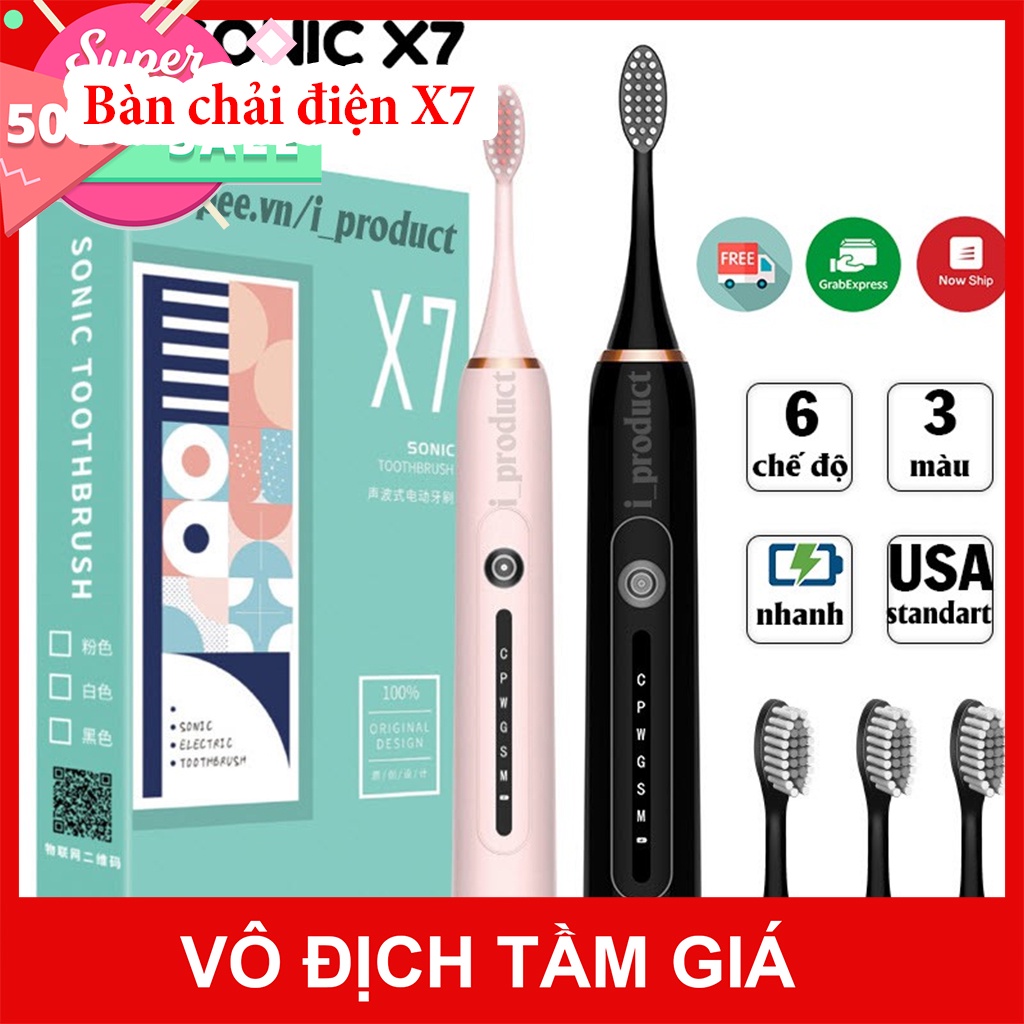 Bàn chải điện Sonic X7 Pro Thế Hệ Mới, Bàn chải đánh răng điện công nghệ châu Âu 6 chế độ rung, lỗi 1 đổi 1
