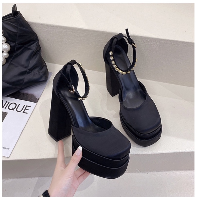 ORDER _ Giày cao gót nữ da phi lụa đế trụ 14cm siêu tôn đáng