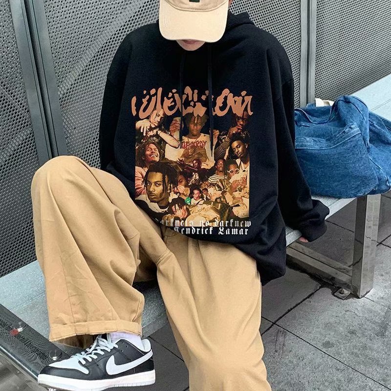 Áo hoodie tay dài dáng rộng in họa tiết phong cách Âu Mỹ Hip hop cho nam
