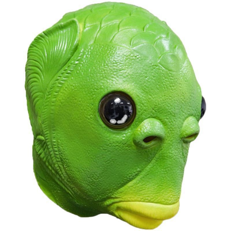 Mặt nạ trùm đầu hóa trang quái vật đầu cá màu xanh lá phù hợp cho Halloween