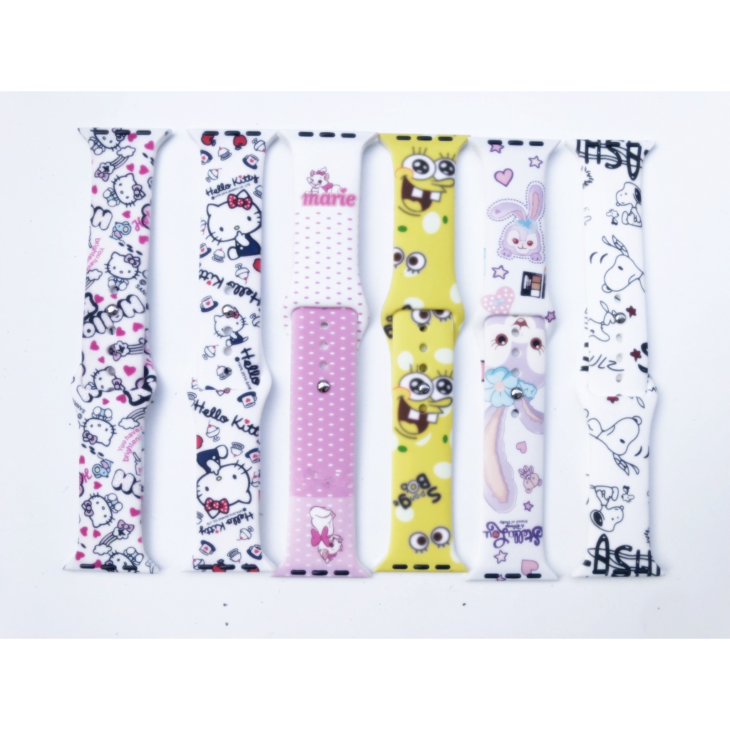Dây Đeo Đồng Hồ Bằng Silicon Họa Tiết Mèo Kitty Dễ Thương Cho iWatch 38mm 40mm 41mm 42mm 44mm 45mm 8 7 6 SE 5 4 3 2 1