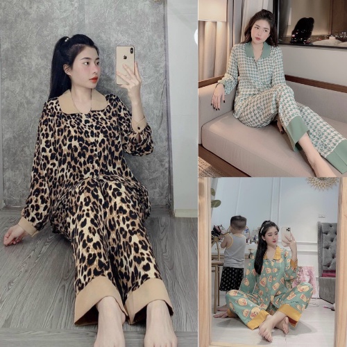 Pijama lụa,đồ bộ mặc nhà ,đồ ngủ nữ cao cấp áo dài-quần dài chất liệu lụa mango mềm đẹp thiết kế xinh xắn
