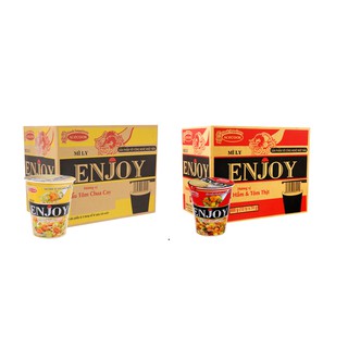 Thùng 12 ly mì Enjoy xương hầm và tôm thịt - lẩu tôm chua cay 74g