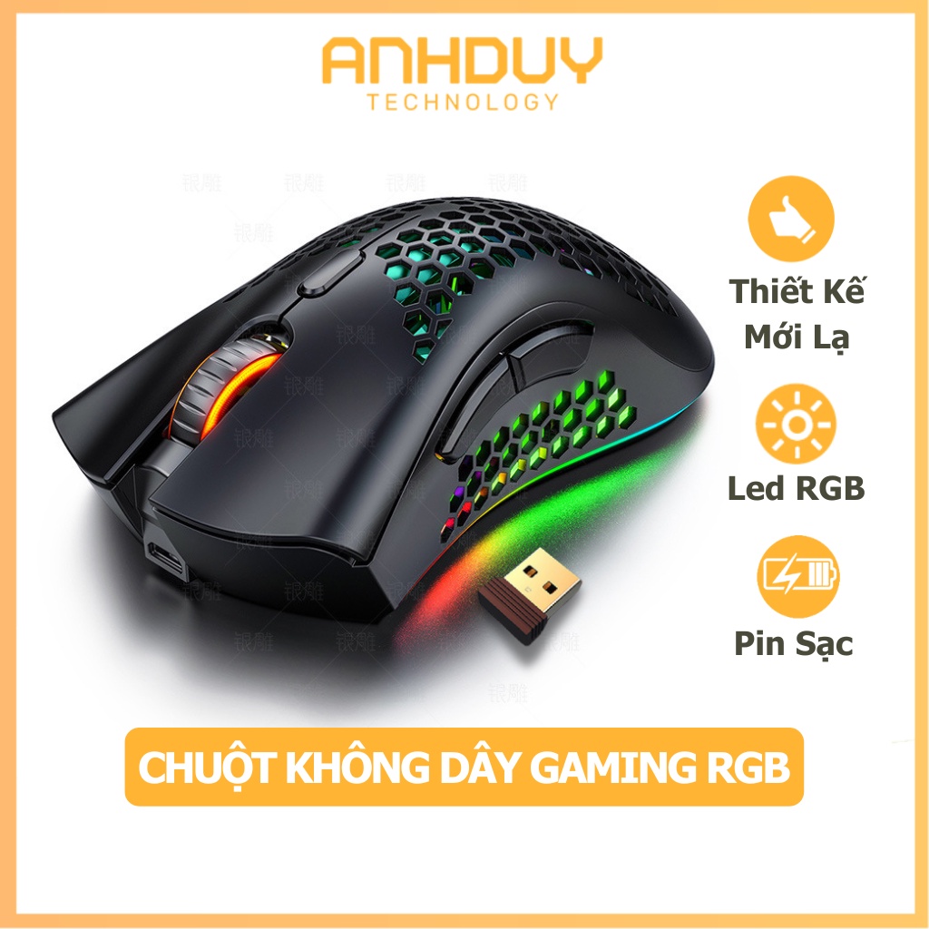 Chuột không dây gaming Yindiao A3 Led RGB 16 triệu màu click silent pin sạc thiết kế công thái học chuyên chơi game