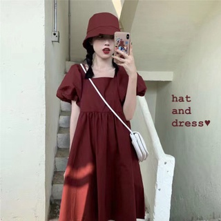 Váy đầm babydoll cổ vuông nhiều màu basic tay ngắn dáng xòe phong cách Ulzzang cho nữ