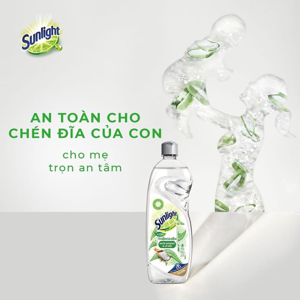 Combo Nước rửa chén Sunlight Thiên Nhiên chiết xuất Lô hội &amp; Muối khoáng chai 750g &amp; túi 750g