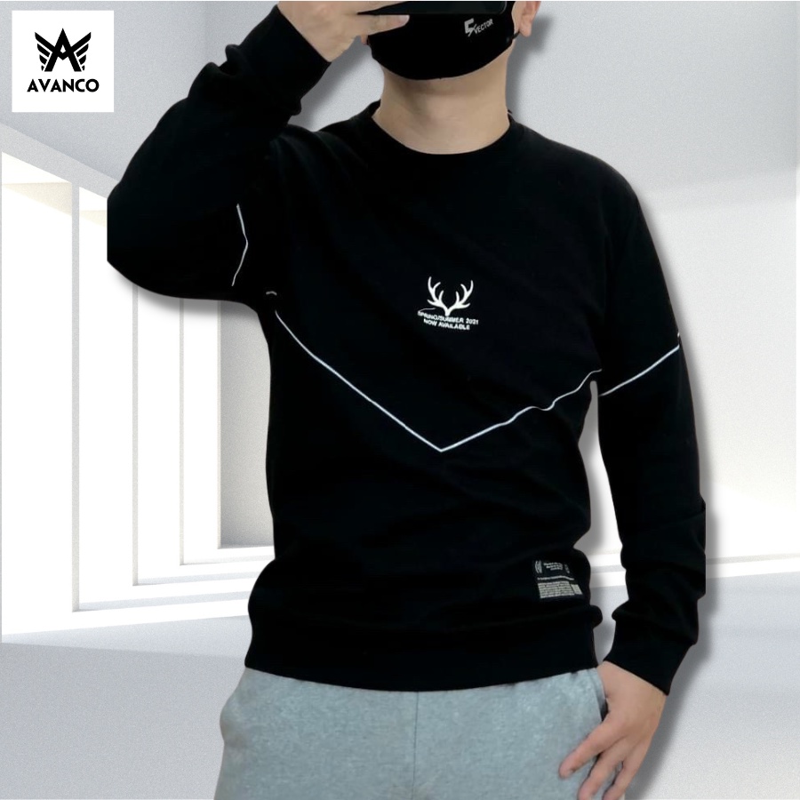 Áo sweater nam nỉ dài tay Deer hoạ tiết thêu, phối viền sang trọng, form vừa mặc cực đẹp AVANCO