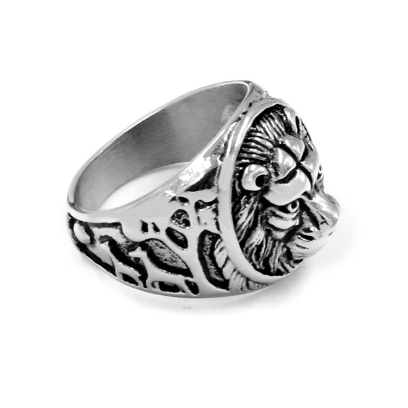 Nhẫn Kim Loại Màu Sắc Hình Đầu Sư Tử Phong Cách Gothic