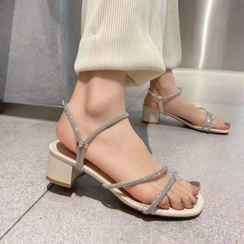 Sandal cao gót 5p quai đính đá mã Th78