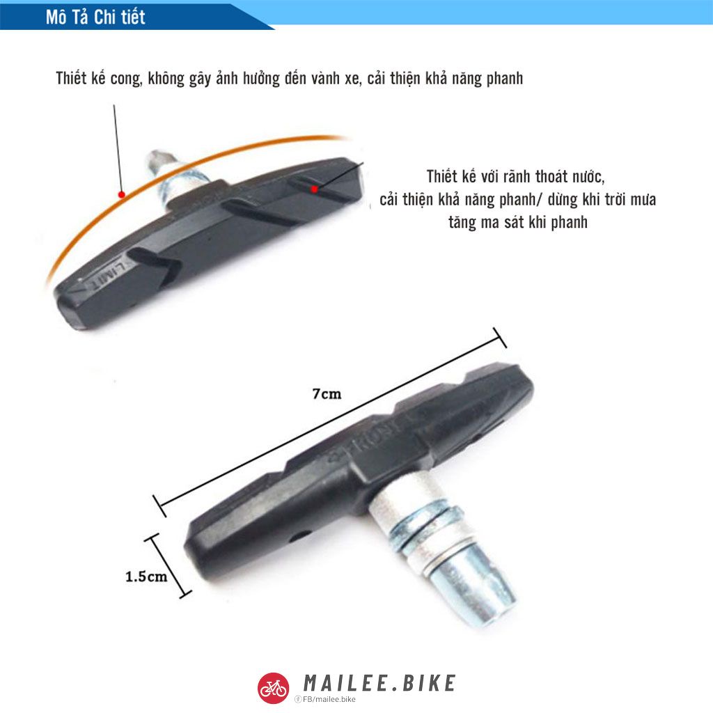 Bộ 2 Má Phanh Chữ V Với Đệm Cao Su 70 mm Cho Xe Đạp Thể Thao Địa Hình MTB