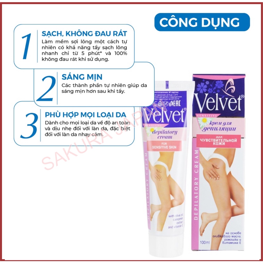 Kem tẩy lông Velvet chuẩn Nga 100ml tẩy sạch lông ở các vùng da mà không gây đau rát