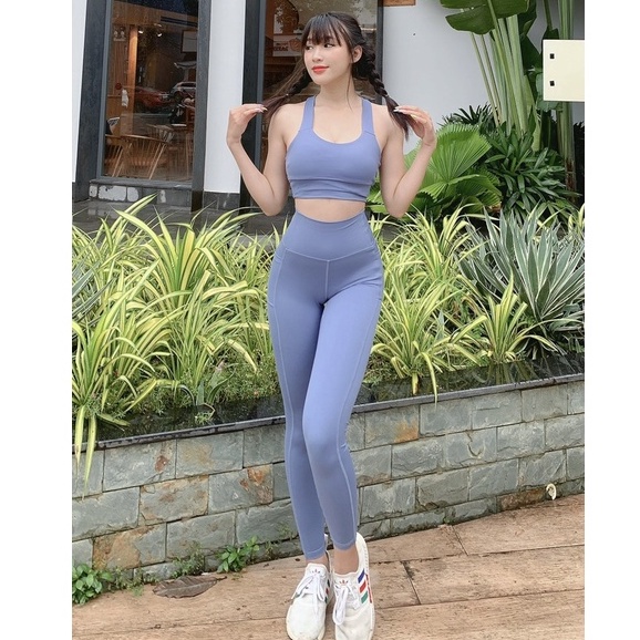 Đồ tập thể thao gym yoga nữ, set bộ lead áo bra kèm mút quần dài có túi cao cấp Bin Sport BD158