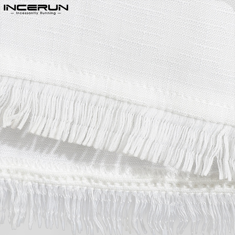 Áo INCERUN ba lỗ dáng rộng màu trơn phối tua rua kích thước S-5XL cho nam