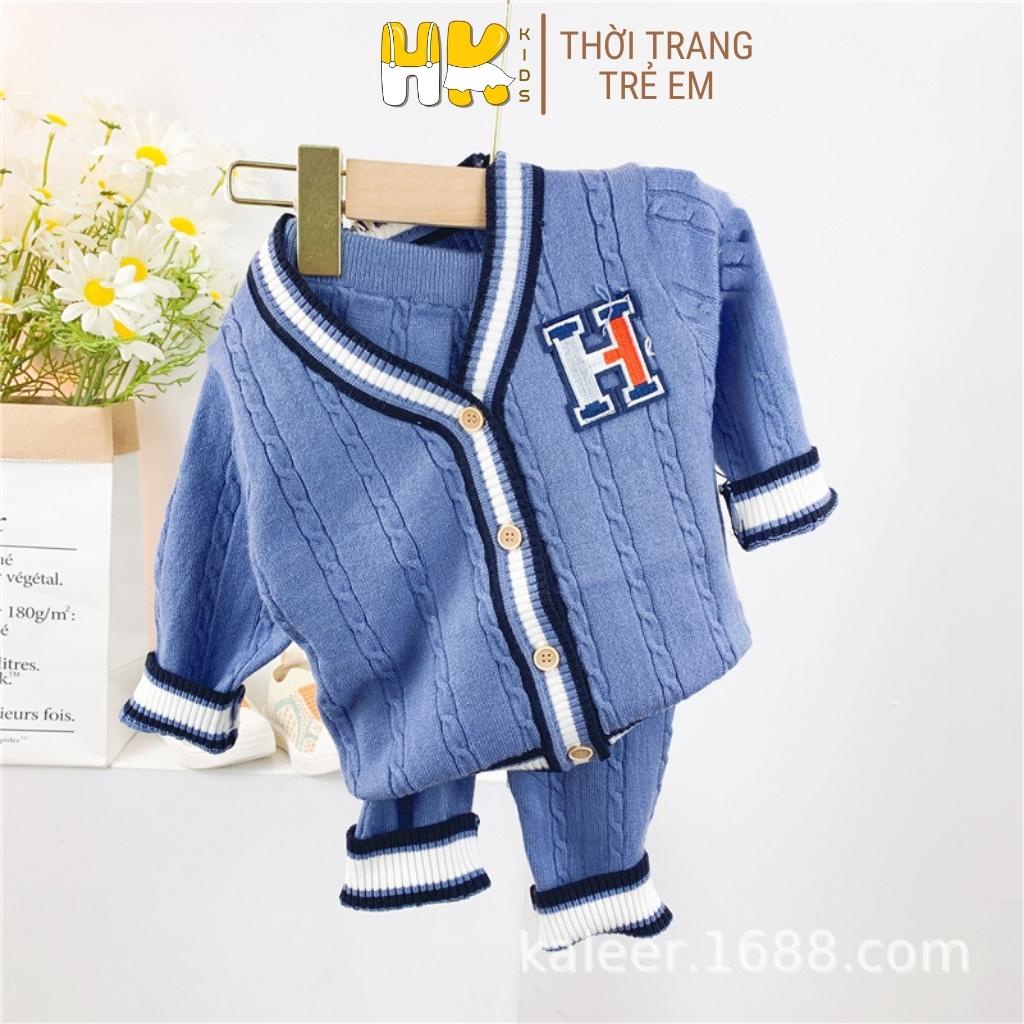 Bộ quần áo len dài tay cho bé HK KIDS, chất len cao cấp mềm mịn đanh lì size từ 0 đến 3 tuổi