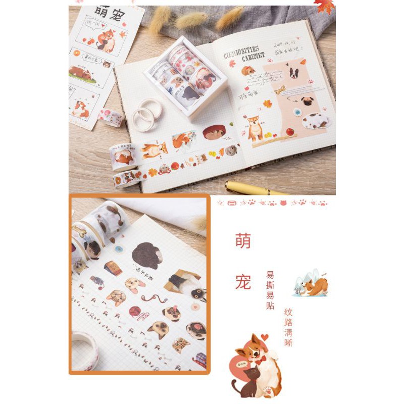 Set 10 Cuộn Băng Dính Washi Tape Họa Tiết Cute Trang Trí Planner, BJ