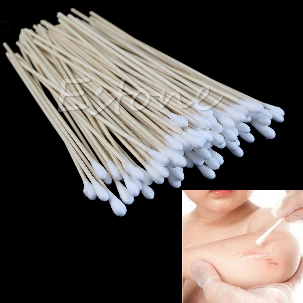 ✿ Set 100 Tăm Bông Y Tế 6'' Tay Cầm Gỗ