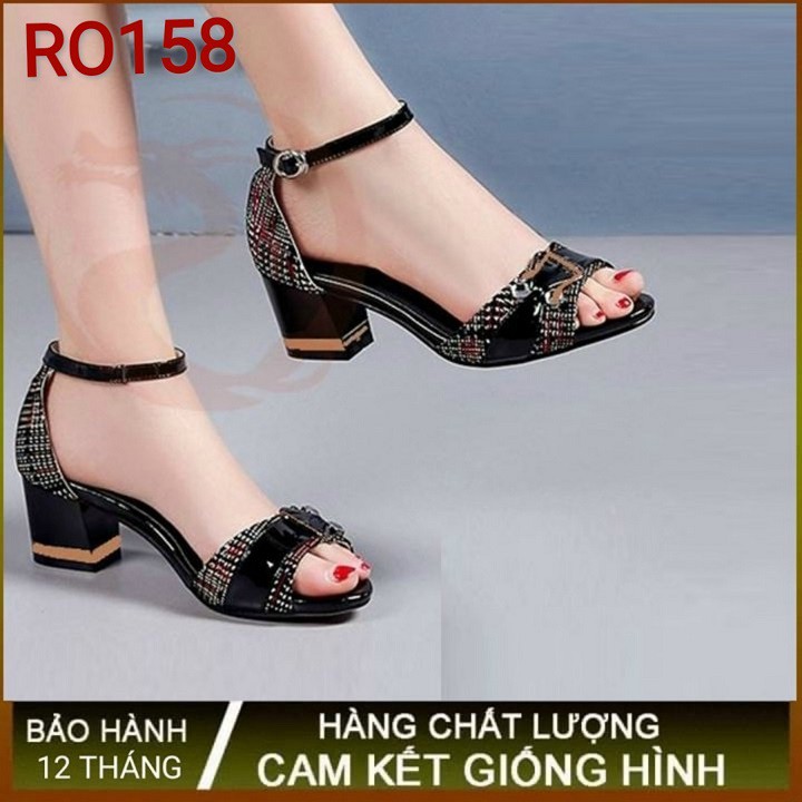 Giày sandal nữ cao gót 5p hàng hiệu rosata màu đen ro158