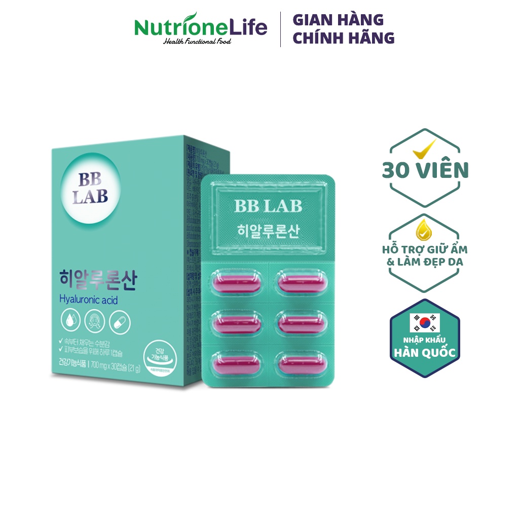 Viên Uống Cấp Ẩm Cho Da BB LAB Hyaluronic Acid Giúp Làm Giảm Nếp Nhăn, Đem Lại Làn Da Mịn Màng, Căng Bóng Hộp 30 Viên