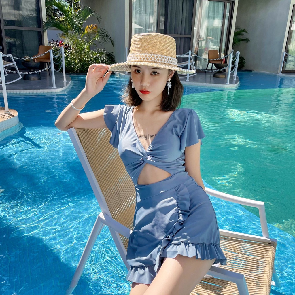 Set đồ bơi hai mảnh quyến rũ màu trơn cho nữ