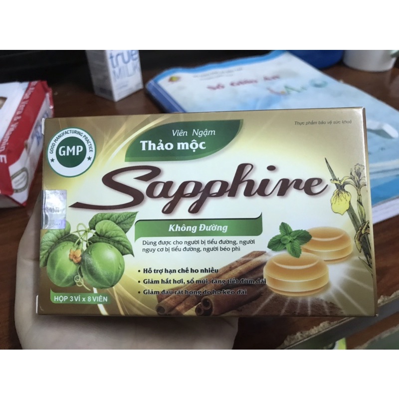 Viên ngậm thảo mộc không đường Saphire hộp 3 vỉ x 8 viên