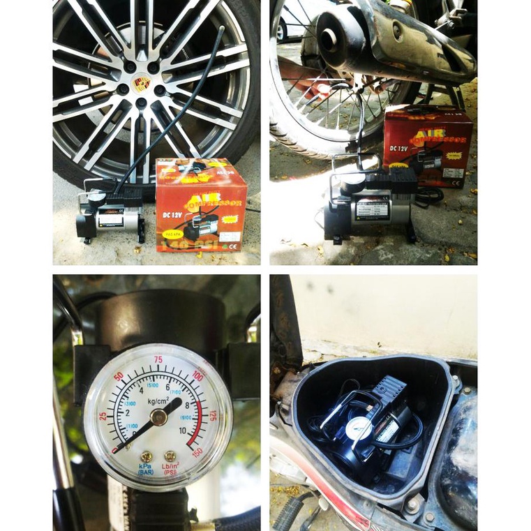 Bơm Hơi Cho Ô Tô, Xe Máy, Máy Nén Khí Mini 12V