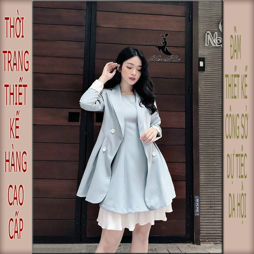 Set Đầm chữ A cọc tay chân dập li kèm áo khoác vest dáng dài, đầm công sở , váy công sở | BigBuy360 - bigbuy360.vn
