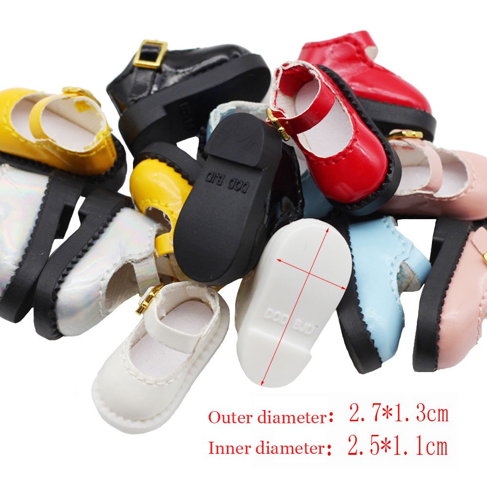 Giày búp bê nhỏ nhắn bằng da màu sáng có nút đơn thời trang diy dành cho ob11 1/ 12