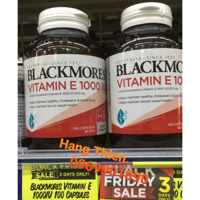 (Đủ bill chemist) VITAMIN E BLACKMORE ÚC 1000IU hộp 30 viên