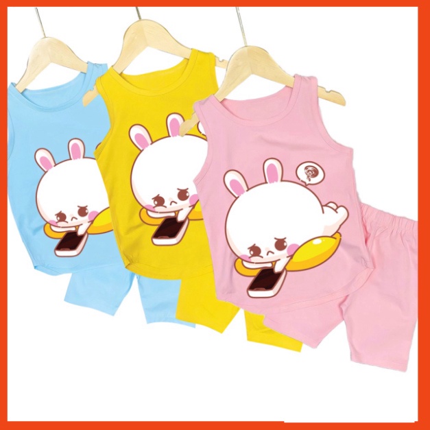 ( Chuyên sỉ lẻ Quần áo trẻ em ) Combo 3 Bộ đồ bé gái sát nách hình thỏ bấm điện thoại cho bé gái từ 6kg đên 29kg.DBBG58.