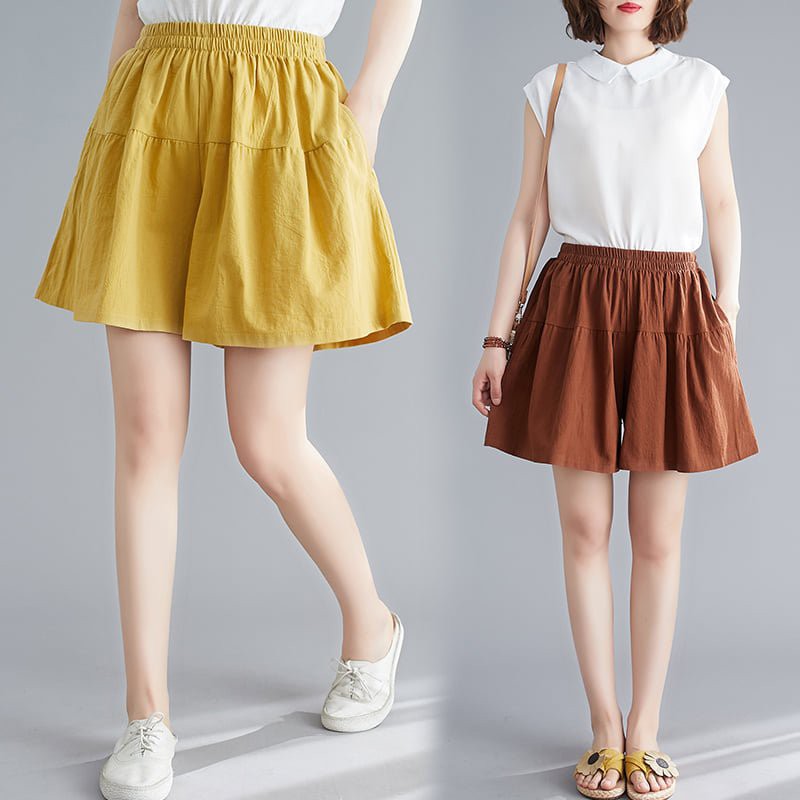 Quần shorts nữ đẹp ống rộng cạp chun chất đũi HOT TREND 2021 T47