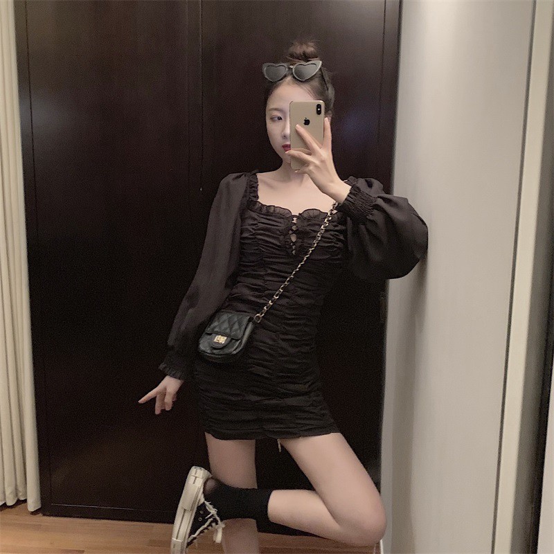 Đầm nữ dáng ôm tay dài midi kiểu nhúng Emilyshop