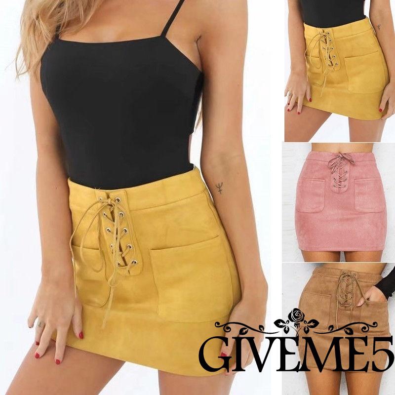 Váy bút chì da lộn thắt dây thời trang cá tính cho nữ