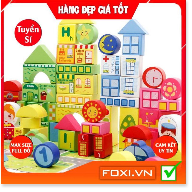 Bộ xếp hình khối mô hình thành phố thu nhỏ bằng gỗ-Có tranh ghép nền-Giúp bé tăng khả năng sáng tạo-Rèn luyệnsự khéo léo