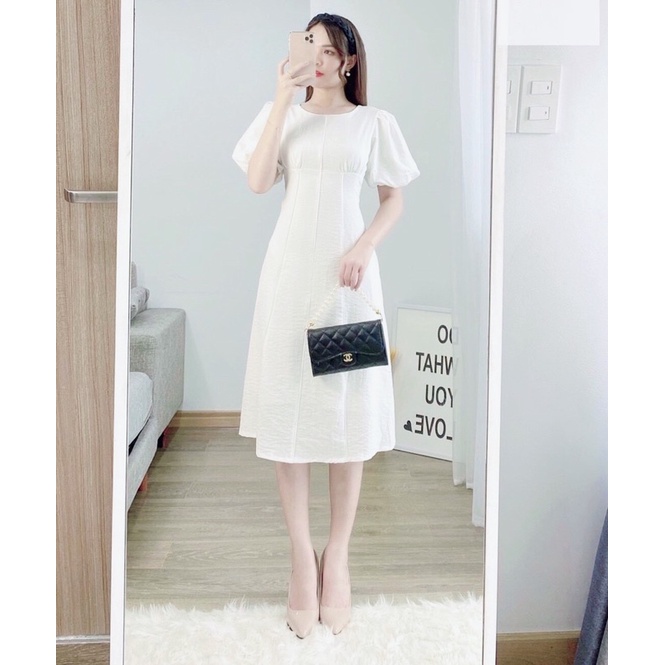 [Jamela] Đầm cổ tròn tay phồng dáng dài thiết kế cao cấp | BigBuy360 - bigbuy360.vn