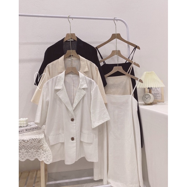 set váy dây kèm blazer