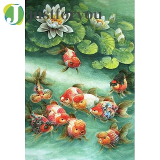 Bộ tranh thêu chữ thập thủ công 11CT hình cá vàng trang trí nội thất nghệ thuật