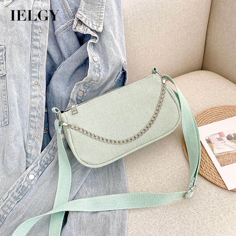Túi đeo vai IELGY màu đen phối xích đơn giản phong cách Hàn Quốc dễ phối đồ cho nữ