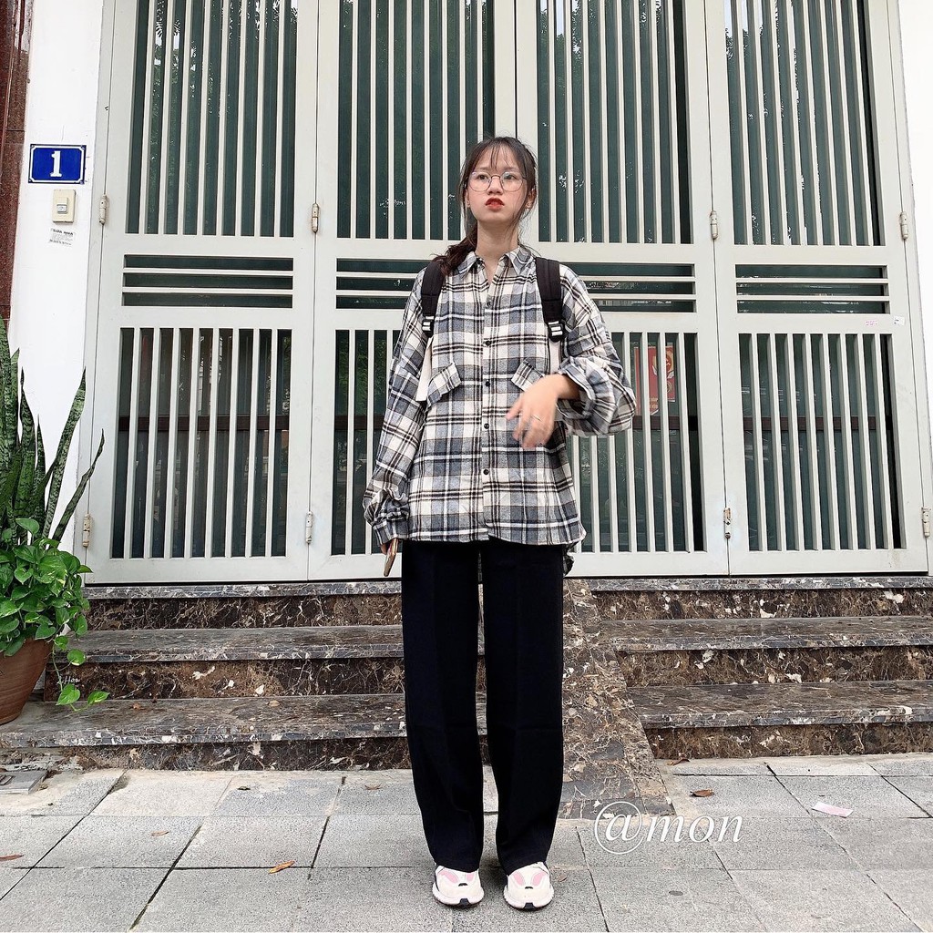 200216 Quần vải ống suông nữ ulzzang chất tuyết mưa màu đen có size (khoá hông) | BigBuy360 - bigbuy360.vn