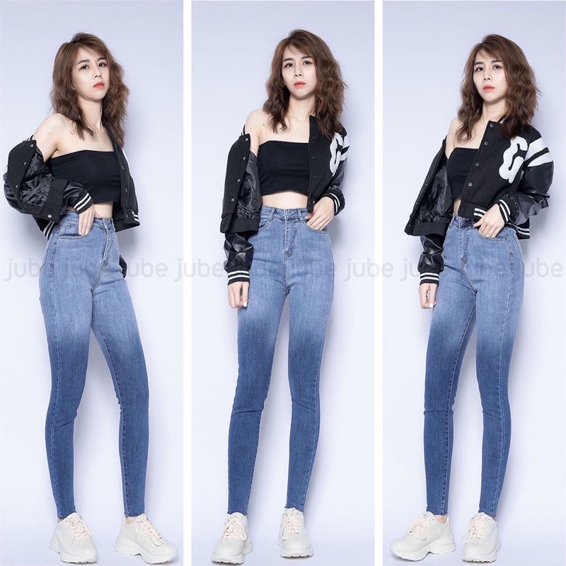 Quần jean nữ lưng cao co giãn có túi, quần bò cạp cao skinny jean body ôm sát cho nữ
