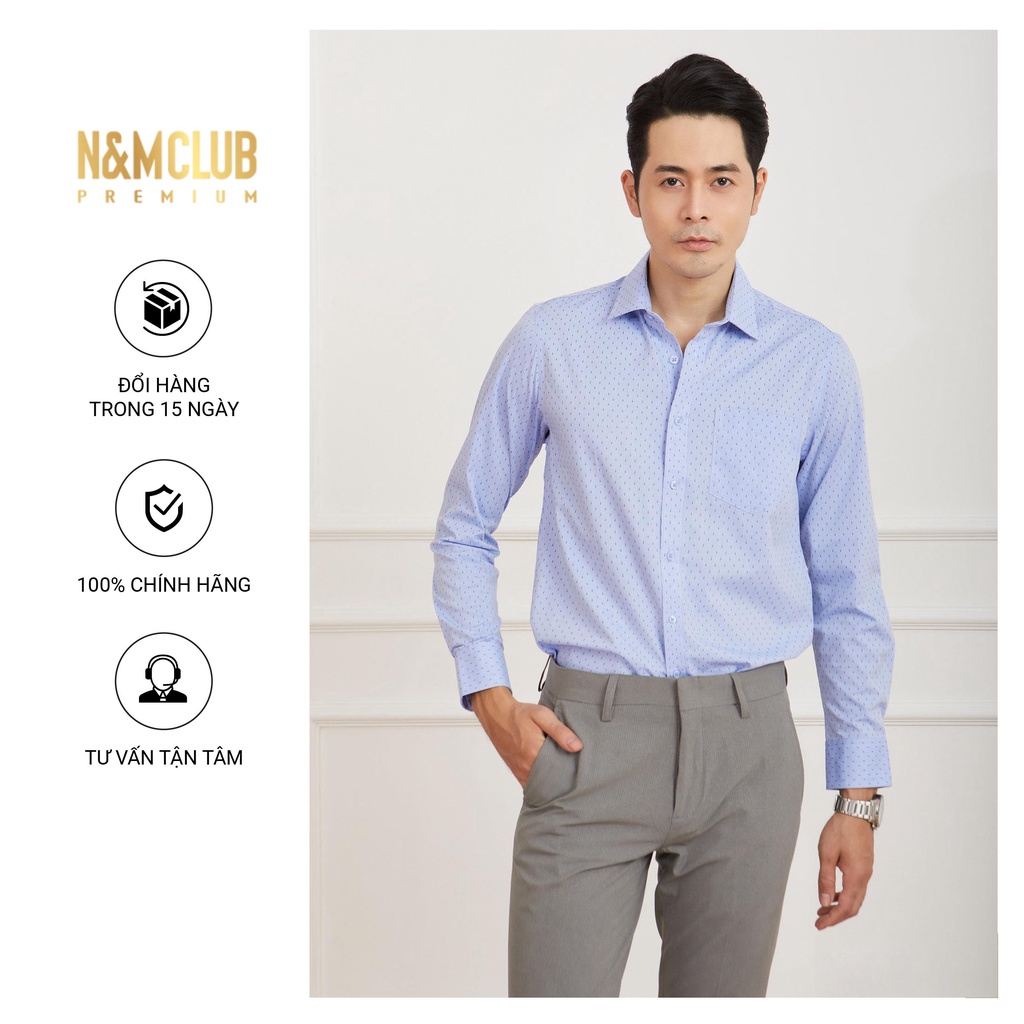 Áo Sơ Mi N&M CLUB Nam Dài Tay Thoáng Mát Chống Nhăn Chấm Bi Dáng Slim Fit Màu Xanh Da Trời mã 2105039
