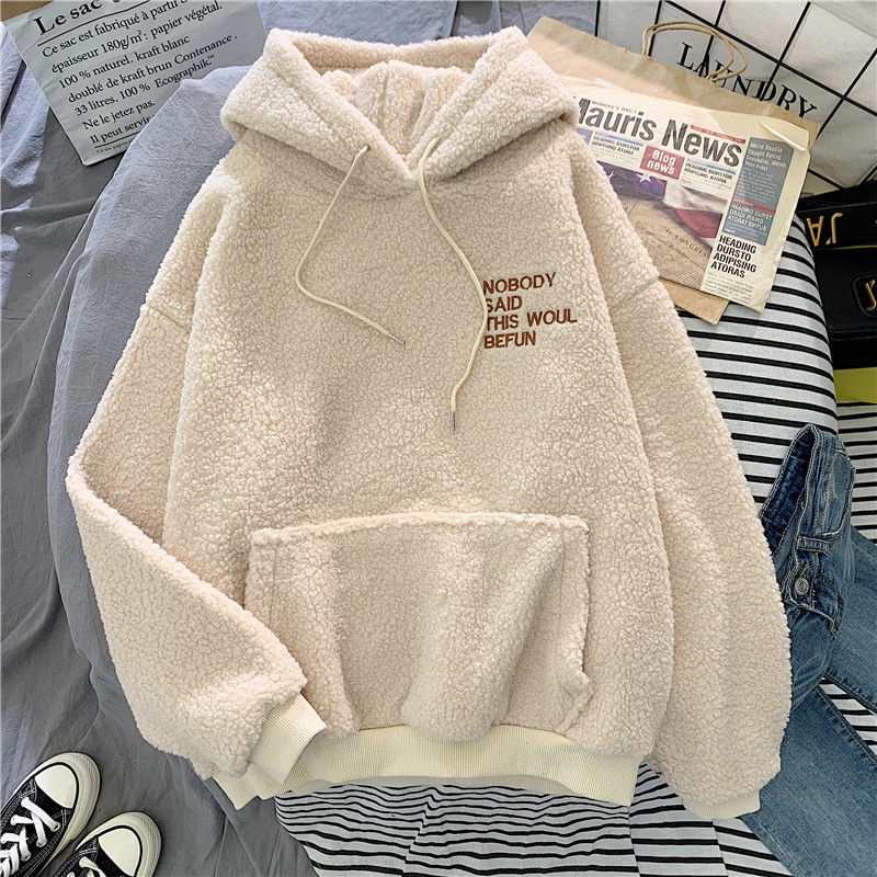 Áo Sweatshirt Lông Cừu Dày Thời Trang Thu Đông Phong Cách Mới 2022 Dành Cho Nữ
