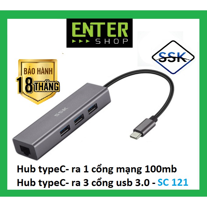 HUB type-c – ra 3 usb và 1 cổng mạng (100mb) – SC121 tặng kèm túi đựng Hub bảo vệ