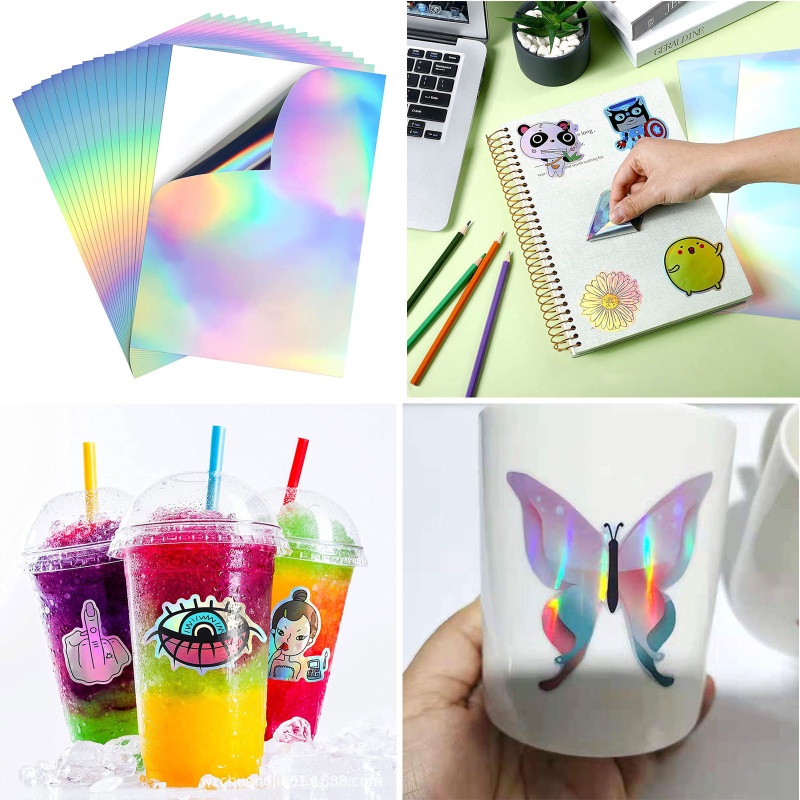 Set 20 Nhãn Dán Vinyl Tự Dính Khổ A4 In Họa Tiết Cầu Vồng Trang Trí Thủ Công