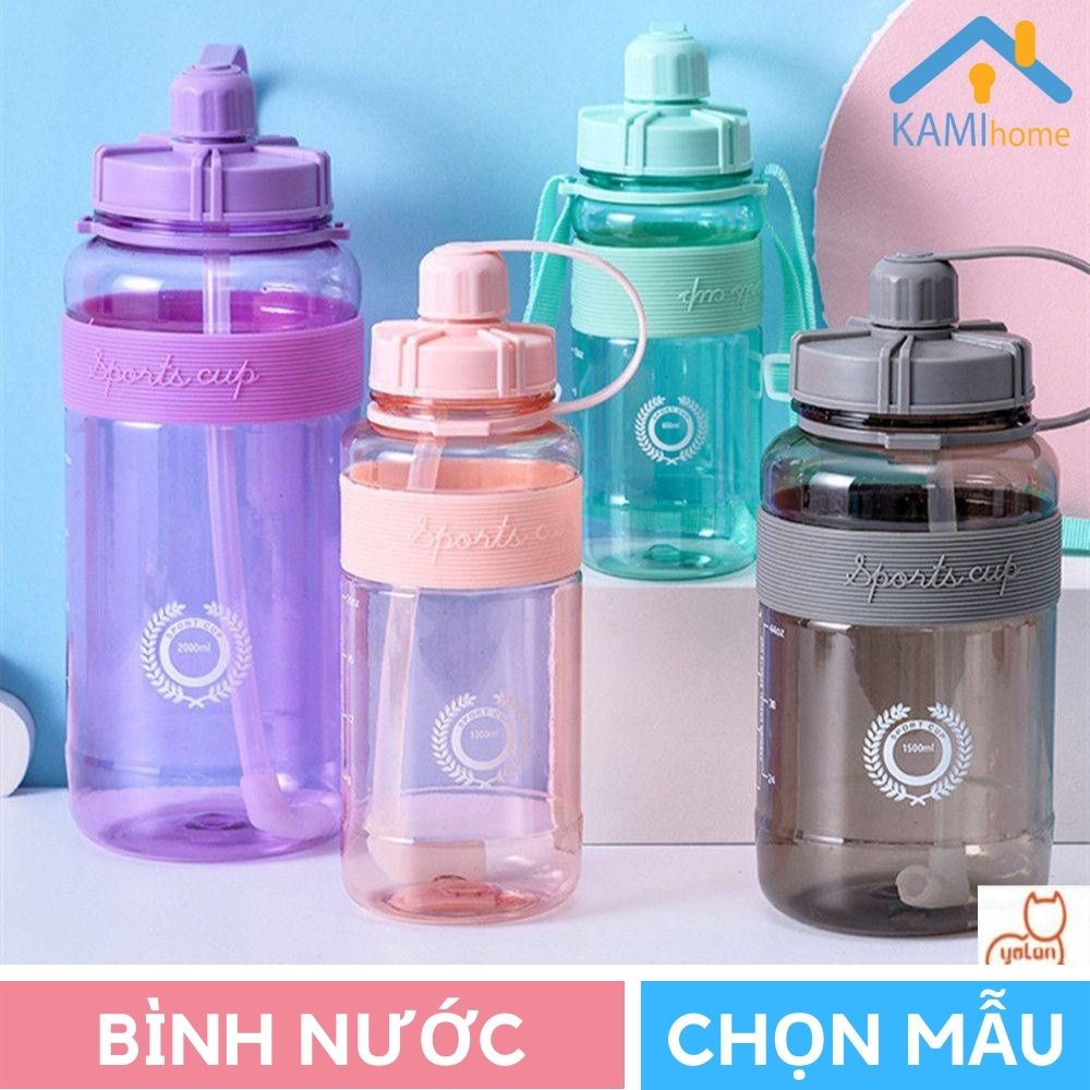 Bình nước cỡ lớn chia vạch 1.000ml (Hàng chuẩn có Dây đeo và Ống hút) KM22044