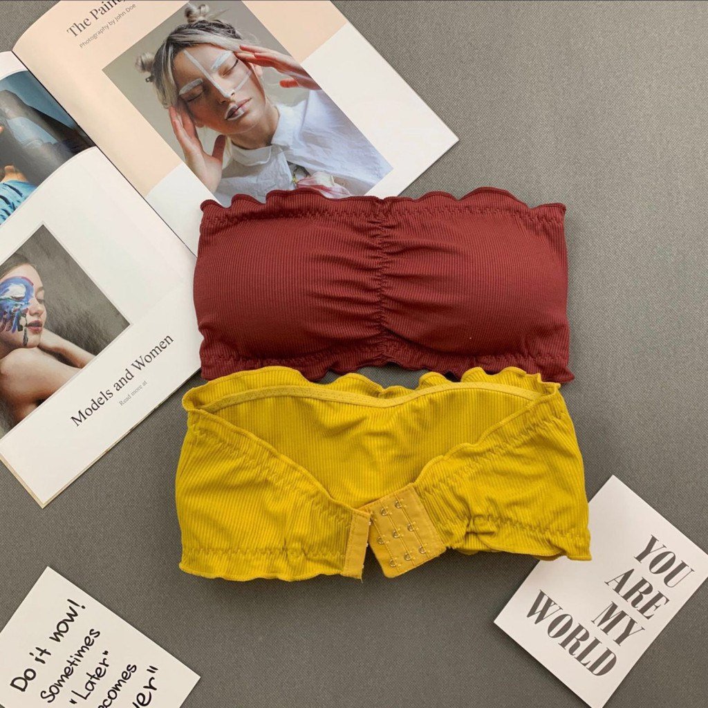 Bra gân cotton cài sau bèo nhún xinh xắn